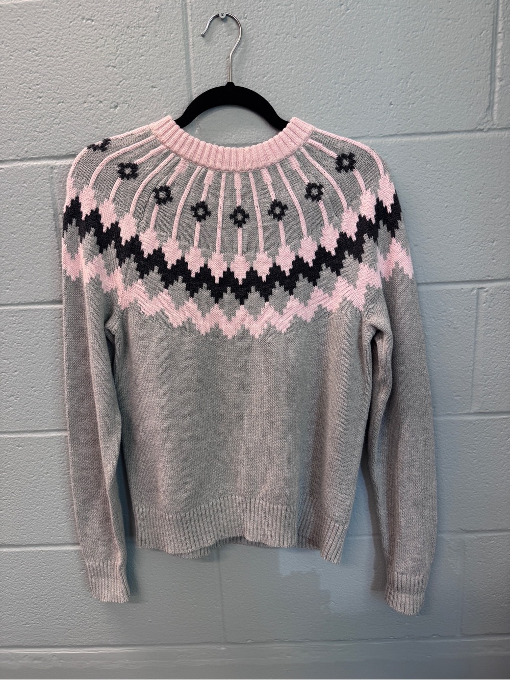 J.Crew Grey & Pink Fair Isle 100% Cotton Sweater S